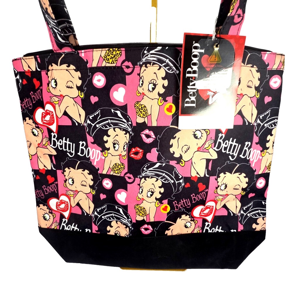 Betty Boop Tote Bag Women Large Pink Black NWT Canvas Shoulder Purse BN3174CT1